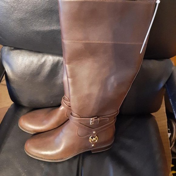 NEW ! MICHAEL KORS Women Over The Knee Boots Zipper Up Low Heel BROWN Size 10 - Picture 2 of 6